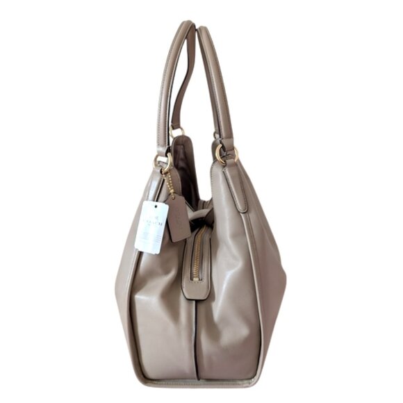 Brand New Coach Carlyle Smooth Leather Shoulder Bag Gray Birch 14” L x 11” H x - Picture 3 of 14